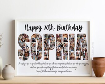 Personalized 70th Birthday Gift Men Women, 70th Birthday Name Collage, 70th Birthday Party Decors Invitation, 70th Birthday Gift for Him Her