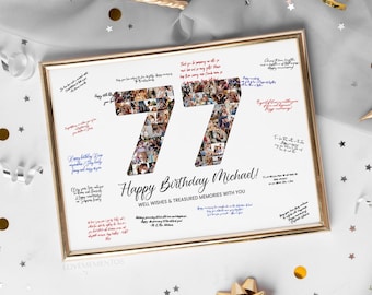 77th Birthday Decoration Guest Book Sign, 77th Birthday Gift Men Women, 77th Birthday Party Invitation Poster, 77th Birthday Card Him Her