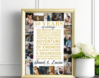 50th wedding anniversary decorations, Parents Golden Wedding Anniversary Surprise Gift, 50th anniversary frame gift for couples, 50 years