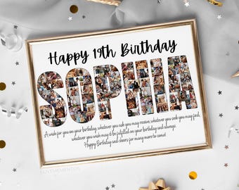 Regalo personalizado de 19 cumpleaños para hombres y mujeres, collage de nombres para 19 cumpleaños, decoración para fiesta de 19 cumpleaños, invitación, regalo de 19 cumpleaños para él y ella