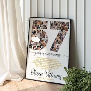 57 Geburtstag Geschenk Foto Collage Countdown, 57 Gründe warum wir dich lieben, Geschenk zum 57 Geburtstag für sie Ihn, Karte zum 57 Geburtstag einladen Poster