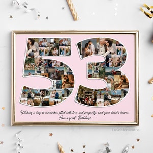 Geschenk zum 53. Geburtstag für Sie und Ihn, Geschenk zum 53. Geburtstag für Männer und Frauen, Einladungskarte zur Partydekoration zum 53. Geburtstag, personalisierte Collage