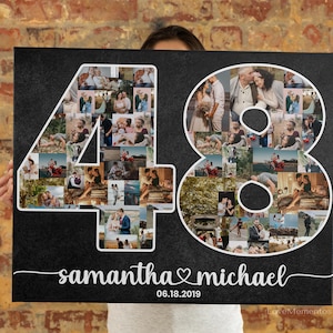 Regalo de 48.º aniversario para marido y mujer, Regalo de boda de 48 años para él, los padres de su pareja, Casados 48 años juntos, Collage personalizado