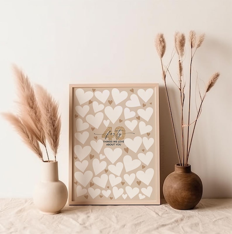40th Birthday Gift, 40 Reasons We Love You Guestbook, 40th Birthday decorations, 40 things we love about you, 40th Birthday Poster Men Women image 3