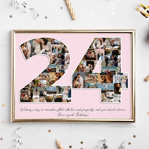 Presente de 24º aniversário para ela e para ele, presente de 24 anos para homens e mulheres, cartão de convite para decoração de festa de 24º aniversário, colagem personalizada