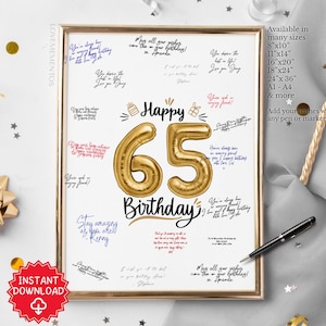 Printable 65th Birthday Decorations, 65th Birthday Guest Book, 65th Birthday Party Welcome Sign Banner Poster, 65th Birthday Theme Ideas