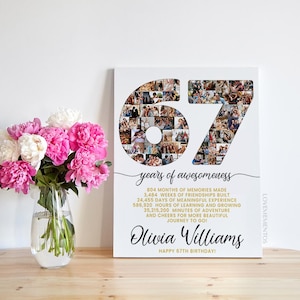 67 Geburtstag Geschenk Foto Collage Countdown, 67 Gründe warum wir dich lieben, Geschenk zum 67 Geburtstag für sie Ihn, Karte zum 67 Geburtstag einladen Poster