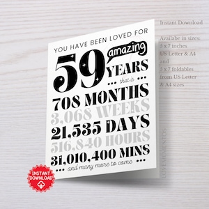 59th Birthday Printable Card, 59th Birthday Gift Men Women, Funny 59th Birthday Greeting Card, 59th Birthday Party Invite Decoration Poster