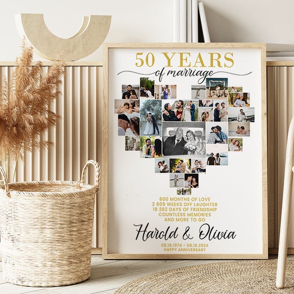 50 jaar huwelijkscadeau voor ouders, 50e huwelijksverjaardag cadeaus voor koppels, gouden huwelijksverjaardag feestdecoraties, fotocadeau