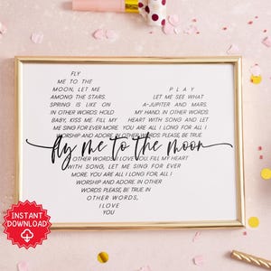 Letras de músicas de Frank Sinatra para impressão, Fly Me to the Moon, presente de aniversário para ele e ela, presente de aniversário, casamento, dia dos namorados, Natal