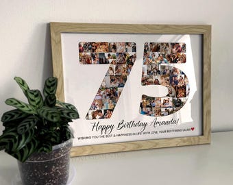 Custom 75th Birthday Gift Photo Collage, 75th Birthday Gift for Men, 75th Birthday Party Decorations Banner Sign Poster, 75th Birthday Women