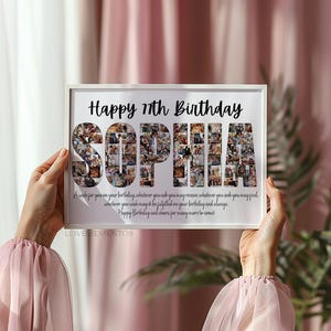Regalo personalizzato per il 77° compleanno, uomo e donna, collage con nome per il 77° compleanno, invito con decorazioni per la festa del 77° compleanno, regalo per il 77° compleanno per lui e lei.