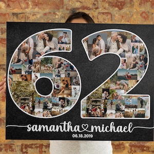 Regalo per il 62° anniversario per marito e moglie, regalo di nozze per 62 anni per lui e i suoi genitori di coppia, sposati per 62 anni insieme, collage personalizzato