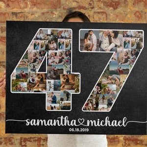 Regalo per il 47° anniversario di matrimonio per marito e moglie, regalo di nozze per 47 anni per lui e i suoi genitori, sposati da 47 anni insieme, collage personalizzato