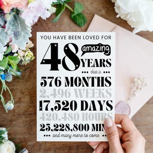 48th Birthday Printable Card, 48th Birthday Gift Men Women, Funny 48th Birthday Greeting Card, 48th Birthday Party Invite Decoration Poster