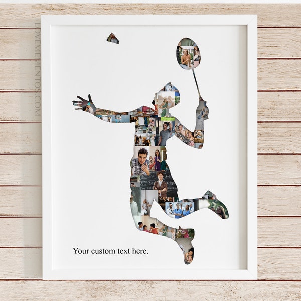 Badminton Geschenke, Badminton Trainer Geschenk, personalisierte Badminton Spieler Geschenke, Mädchen Badminton, Jungen Badminton, Badminton Foto Collage Poster