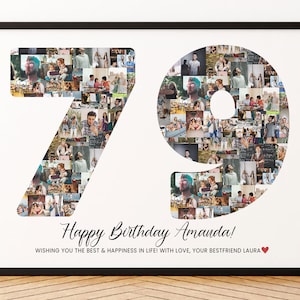 Presente de 79º aniversário, homem, mulher, decorações de festa de 79º aniversário, presente de 79º aniversário, mãe, pai, convite de 79º aniversário, ideias para cartazes com fotos