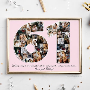 61 Jahre altes Geschenk für Frauen & Männer, 61 Jahre alt Geschenk für Ihn Sie, 61 Geburtstag Party Dekoration Einladungskarte, Personalisierte Collage