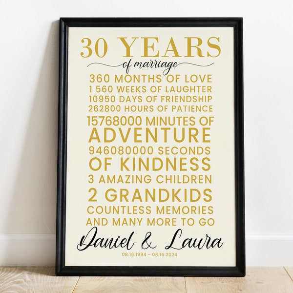 30th Wedding Anniversary Gift for Couples Friends, 30 Years of Marriage Gift for Parents, 30th Anniversary Decorations, 30 years of marriage