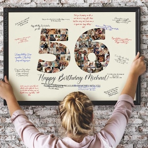 56e verjaardag decoratie gastenboek bord, 56e verjaardag cadeau mannen vrouwen, 56e verjaardagsfeestje uitnodiging poster, 56e verjaardag kaart hem/haar