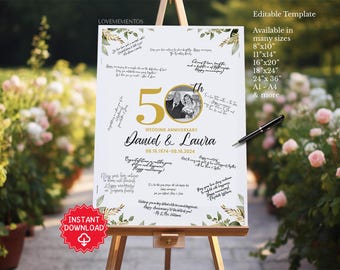 Alternative au livre d'or du 50e anniversaire, décoration de fête d'anniversaire de mariage en or, souvenir du 50e anniversaire pour les parents de couples, plaque