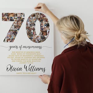 Compte à rebours pour collage photo 70e anniversaire, 70 raisons pour lesquelles nous vous aimons, cadeau 70e anniversaire pour elle, affiche d'invitation pour carte 70e anniversaire