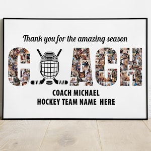 Ice Hockey Photo Collage Coach Gift, Thank You Coach Hockey Team Gift, Hockey Senior Night End of Season Poster, Ice Hockey Jersey png svg