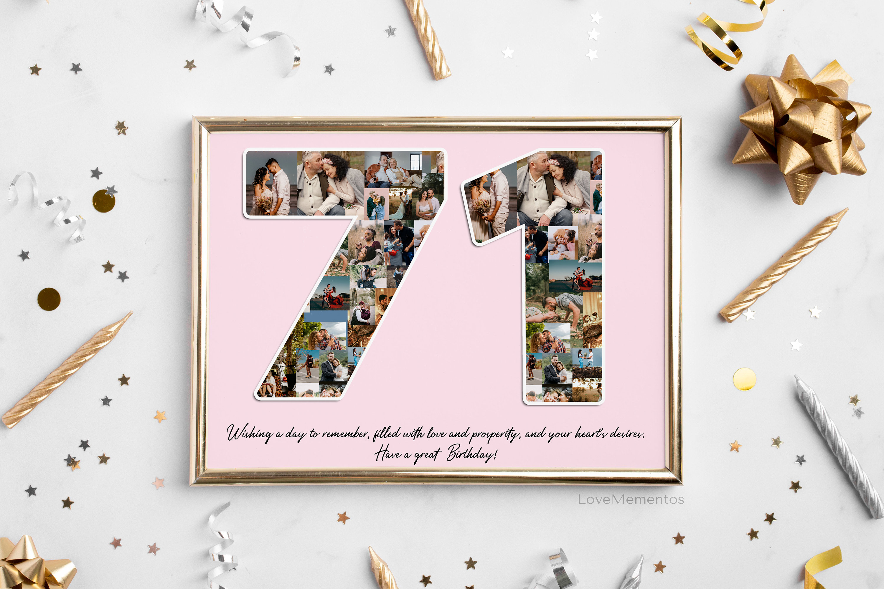71st Birthday Gift for Her & Him, 71 Year Old Gift for Men Women, Happy 71st Party Decoration Invitation Card Mom Dad, Personalized Collage