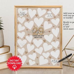 29th birthday decoration, 29 Things we love about you guestbook, 29th birthday gift for him her, 29 years old, 29th birthday card invitation