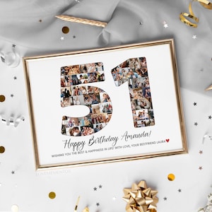 Custom 51st Birthday Gift Photo Collage, 51st Birthday Gift for Men, 51st Birthday Party Decorations Banner Sign Poster, 51st Birthday Women