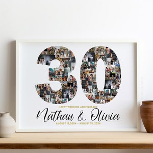 Collage de fotos personalizado para el 30.º aniversario, regalo para el esposo, decoraciones para el 30.º aniversario, tarjeta de aniversario de bodas de perla para padres, 30 años