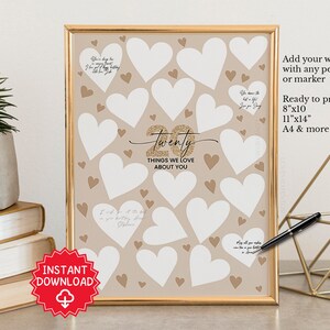 20 raisons pour lesquelles nous vous aimons, cadeau 20e anniversaire, décorations de fête 20e anniversaire, 20 choses que j'aime chez vous, carte d'invitation 20e anniversaire