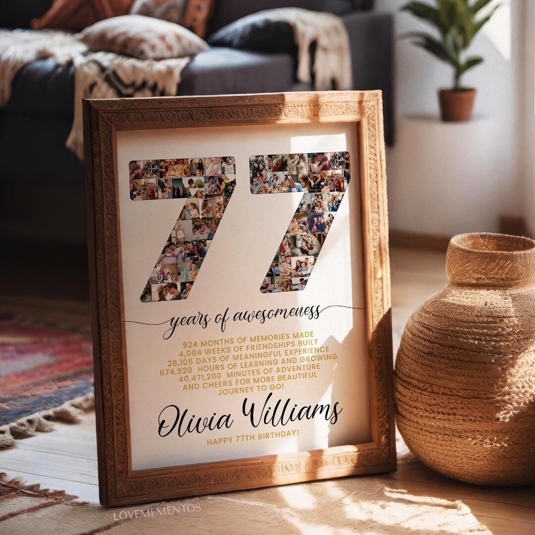 77th Birthday Gift Photo Collage Countdown, 77 Reasons Why We Love You ...