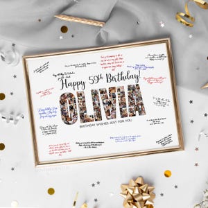 Custom 59th Birthday Guest Sign Name Collage, 59th Birthday Party Decorations, 59th Birthday Banner Theme Invitation, 59 Birthday Man Woman