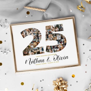 25th Anniversary Gift for Parents, 25th Anniversary Photo Collage, Silver Wedding Anniversary Gift for Mom Dad, 25 years of marriage photo