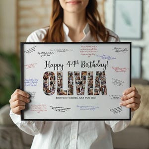 Custom 44th Birthday Guest Sign Name Collage, 44th Birthday Party Decorations, 44th Birthday Banner Theme Invitation, 44 Birthday Man Woman
