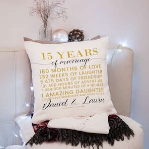 Personalized 15th Wedding Anniversary Gift for Wife, 15th Anniversary Gift for Men husband, 15th Anniversary Gift for Couples Custom Pillow