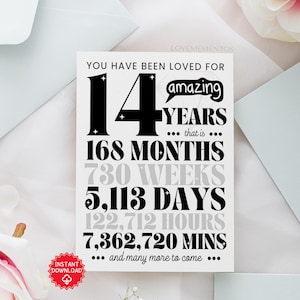 14th Birthday Printable Card, 14th Birthday Gift Boy Girl, 14th Birthday Greeting Card Daughter Son, 14th Birthday Party Invite Decoration