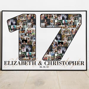 Regalo de aniversario número 17 para él y ella, tarjeta de regalo de aniversario de bodas número 17 para parejas, imagen svg, regalo de aniversario número 17 para esposo y esposa