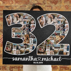 Regalo del 32.° aniversario para esposo y esposa, regalo de bodas de 32 años para él y sus padres, 32 años de casados juntos, collage personalizado