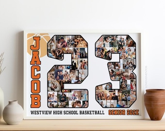 Basketball senior night gift poster banner, Custom Basketball Jersey Number Photo Collage, Basketball Player Coach team Gift, Senior 2026