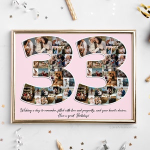 33 Geburtstagsgeschenk für Sie und Ihn, Geschenk 33 Jahre alt für Männer Frauen, 33. Geburtstag Party Dekoration Einladungskarte, personalisierte Collage