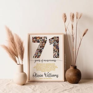 71 Geburtstagsgeschenk Foto-Collage Countdown, 71 Gründe warum wir dich lieben, Geschenk zum 71 Geburtstag für sie Ihn, Karte zum 71 Geburtstag einladen Poster