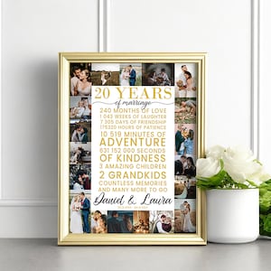 20th Anniversary Gift for Wife, Custom 20 years anniversary gift for husband, Platinum Anniversary Gift for Couples, 20 years wall decor