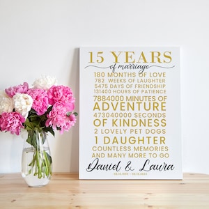15th Anniversary Gift for Wife Husband, 15th Wedding Anniversary Decoration, Crystal 15th Anniversary Poster, 15th Anniversary Countdown