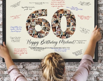 60th Birthday Decoration Guest Book Sign, 60th Birthday Gift Men Women, 60th Birthday Party Invitation Poster, 60th Birthday Card Him Her