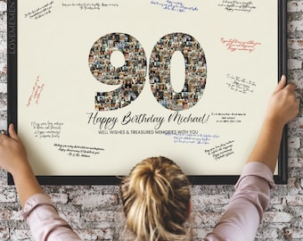 90th Birthday Decorations, 90th Birthday Gift for Her Him, 90th Birthday Guest Sign Photo Poster, 90th Birthday Card Invite Games Idea Favor