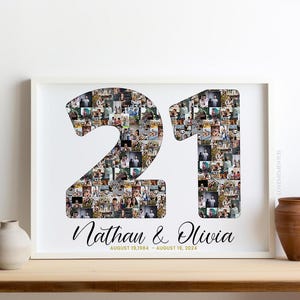 Regalo de collage de fotos del 21.° aniversario de bodas para él y ella, foto del 21.° aniversario para esposo y esposa, tarjeta svg con adorno del 21.° aniversario