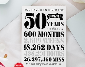 50th Birthday Printable Card, 50th Birthday Gift Men Women, Funny 50th Birthday Greeting Card, 50th Birthday Party Invite Decoration Poster