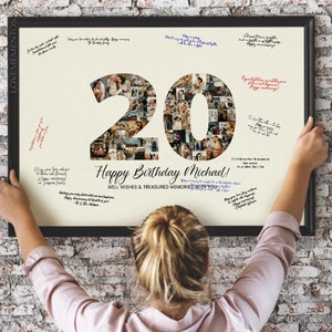 Colagem de fotos de placas de convidados para decorações de 20º aniversário, presente de 20º aniversário para filha e filho, convite de 20º aniversário, pôster de cartão de 20º aniversário 20